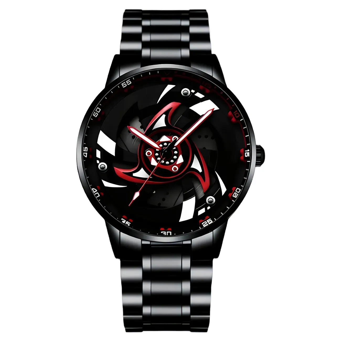 Montre signature SENKYRA SAMA — cadran Sharingan, boîtier acier noirci